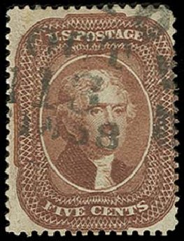 US Stamp Price Scott 28 - 5c 1857 Jefferson. H.R. Harmer, Oct 2014, Sale 3006, Lot 1062