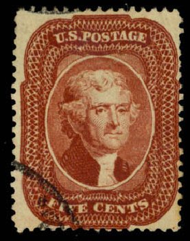 Cost of US Stamp Scott Catalogue 28: 1857 5c Jefferson. Daniel Kelleher Auctions, Apr 2013, Sale 636, Lot 72