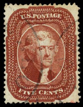 US Stamp Price Scott Cat. 28 - 1857 5c Jefferson. Daniel Kelleher Auctions, Mar 2014, Sale 648, Lot 2022