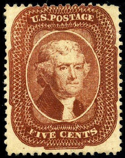 Value of US Stamp Scott Catalog # 28: 5c 1857 Jefferson. Matthew Bennett International, May 2008, Sale 327, Lot 33