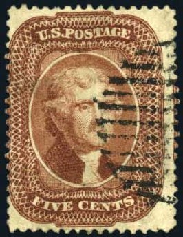 Price of US Stamp Scott Catalog 28 - 5c 1857 Jefferson. Harmer-Schau Auction Galleries, Oct 2008, Sale 79, Lot 43
