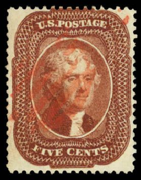 US Stamp Prices Scott #28 - 5c 1857 Jefferson. Daniel Kelleher Auctions, Dec 2013, Sale 640, Lot 73