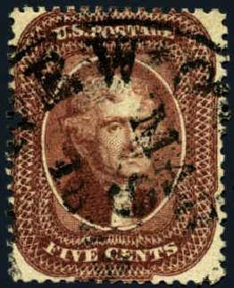 Values of US Stamps Scott Catalogue #28 - 1857 5c Jefferson. Harmer-Schau Auction Galleries, Jan 2013, Sale 96, Lot 426