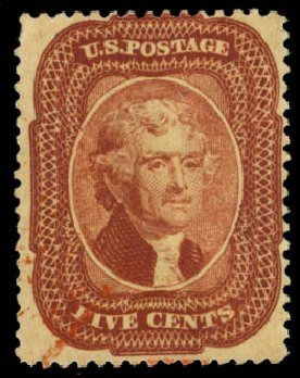 Value of US Stamp Scott Cat. #28 - 1857 5c Jefferson. Daniel Kelleher Auctions, Oct 2014, Sale 660, Lot 2056