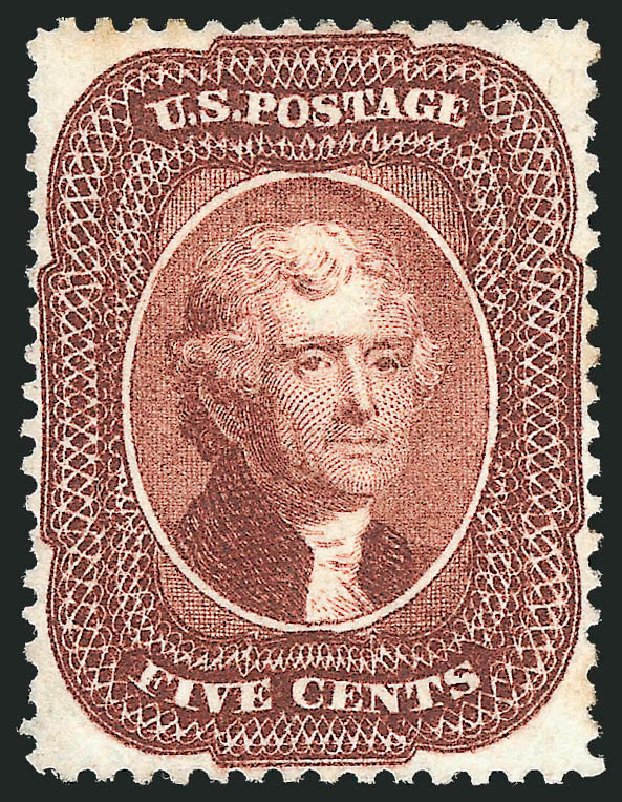 US Stamp Prices Scott Catalog #28 - 1857 5c Jefferson. Robert Siegel Auction Galleries, Mar 2012, Sale 1021, Lot 166