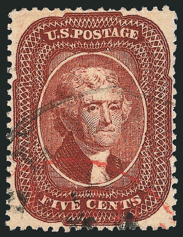 US Stamps Value Scott Cat. 28 - 1857 5c Jefferson. Robert Siegel Auction Galleries, Sep 2008, Sale 962, Lot 2276