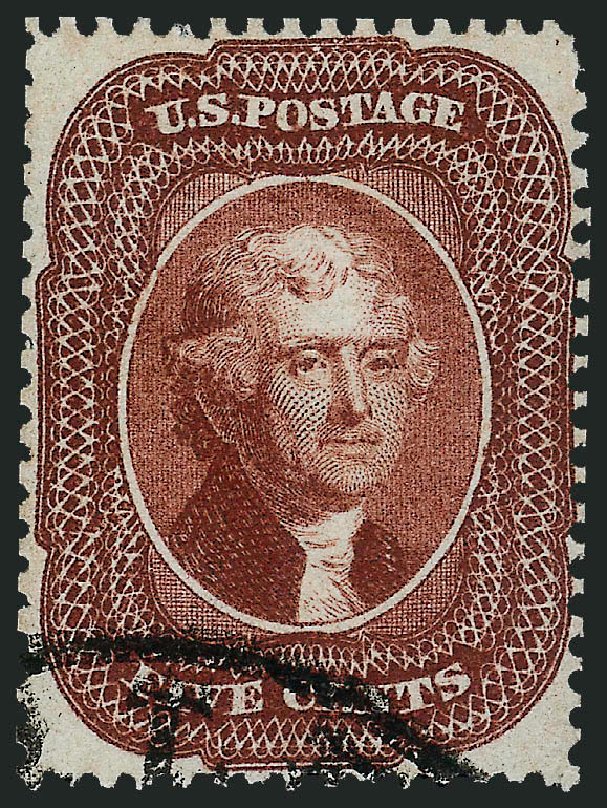 US Stamp Value Scott Catalogue # 28 - 1857 5c Jefferson. Robert Siegel Auction Galleries, Dec 2008, Sale 967, Lot 4126