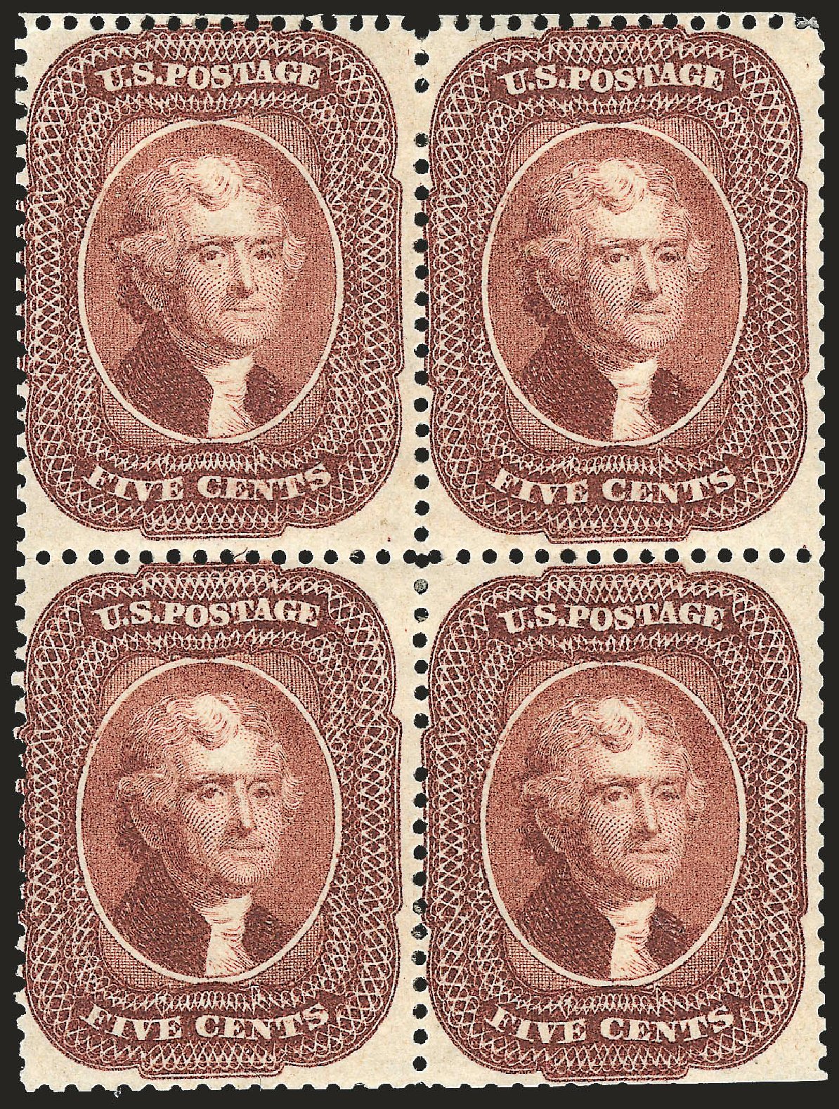 Value of US Stamp Scott Catalogue # 28 - 1857 5c Jefferson. Robert Siegel Auction Galleries, Jan 2009, Sale 968, Lot 36