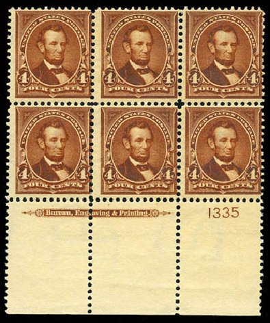 US Stamps Values Scott Catalog 280: 1898 4c Lincoln. Matthew Bennett International, Mar 2012, Sale 344, Lot 4455