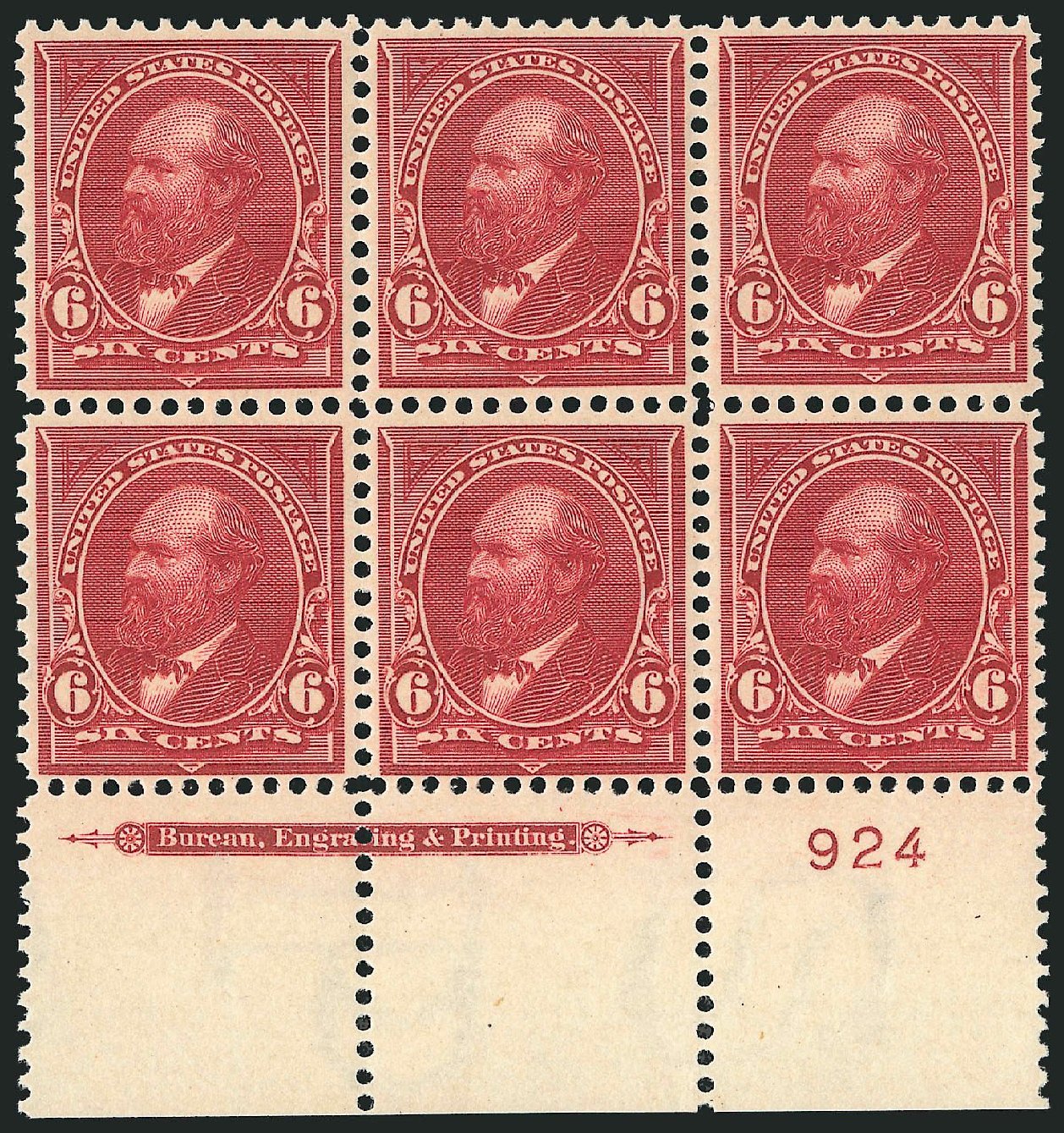 US Stamps Prices Scott Cat. #282: 6c 1898 Garfield. Robert Siegel Auction Galleries, Nov 2014, Sale 1084, Lot 3649