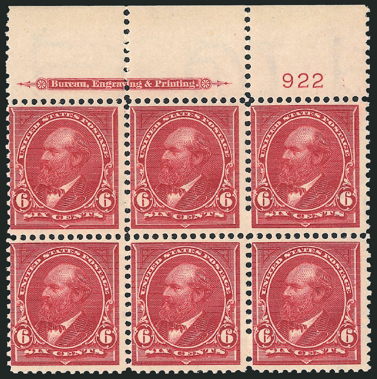 Value of US Stamp Scott Cat. #282 - 6c 1898 Garfield. Robert Siegel Auction Galleries, Dec 2009, Sale 977, Lot 481