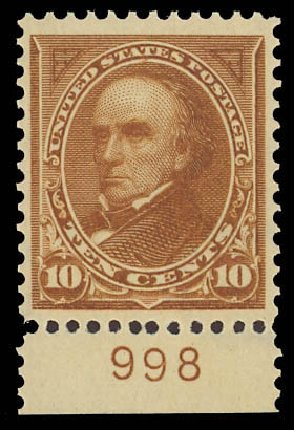 US Stamp Values Scott Catalogue 283 - 10c 1898 Webster. Daniel Kelleher Auctions, Aug 2012, Sale 631, Lot 1009