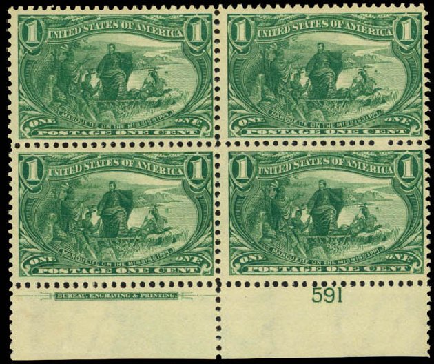 US Stamps Values Scott Catalogue # 285: 1c 1898 Trans Mississippi Exposition. Daniel Kelleher Auctions, Mar 2013, Sale 635, Lot 403