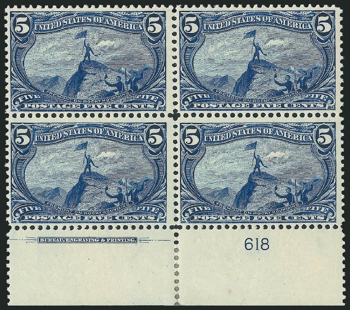 Values of US Stamp Scott Catalog #288 - 1898 5c Trans Mississippi Exposition. Robert Siegel Auction Galleries, Nov 2013, Sale 1056, Lot 327