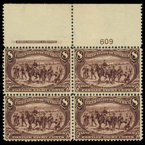 US Stamps Values Scott Catalogue 289: 8c 1898 Trans Mississippi Exposition. Daniel Kelleher Auctions, Oct 2011, Sale 626, Lot 276