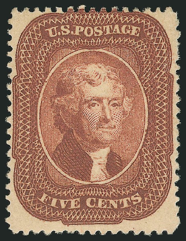 US Stamps Value Scott Cat. 28A: 5c 1858 Jefferson. Robert Siegel Auction Galleries, Jan 2009, Sale 968, Lot 37