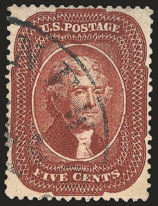 US Stamps Values Scott Cat. 28A: 5c 1858 Jefferson. Robert Siegel Auction Galleries, Dec 2008, Sale 967, Lot 4128