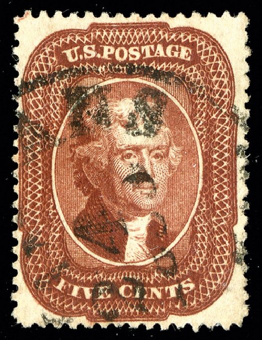 US Stamp Prices Scott 28A: 1858 5c Jefferson. Spink Shreves Galleries, May 2014, Sale 148, Lot 49