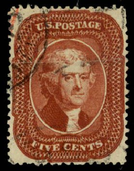 US Stamps Value Scott Catalogue 28A - 1858 5c Jefferson. Daniel Kelleher Auctions, Sep 2013, Sale 639, Lot 360