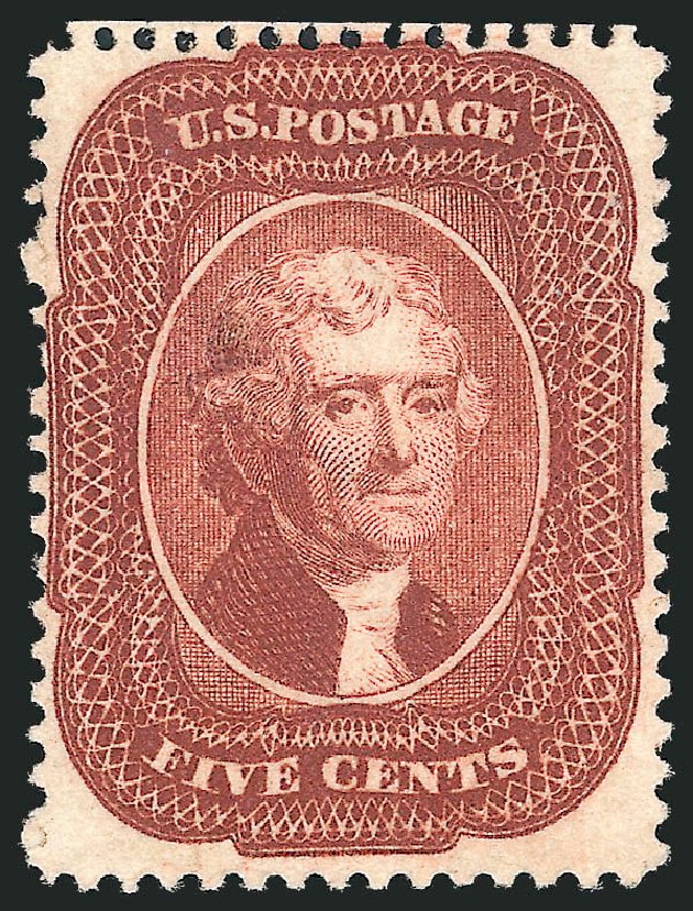 US Stamps Values Scott # 28A - 1858 5c Jefferson. Robert Siegel Auction Galleries, Nov 2013, Sale 1057, Lot 580