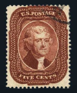 Price of US Stamp Scott Cat. 28A - 1858 5c Jefferson. Harmer-Schau Auction Galleries, Aug 2014, Sale 102, Lot 1671