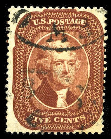 US Stamps Values Scott # 28A - 1858 5c Jefferson. Matthew Bennett International, Feb 2012, Sale 340, Lot 114