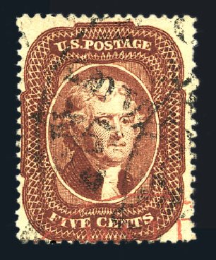 US Stamp Price Scott Catalog #28A: 1858 5c Jefferson. Harmer-Schau Auction Galleries, Aug 2015, Sale 106, Lot 1354