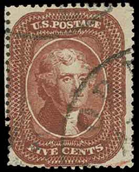 Values of US Stamps Scott # 28A - 5c 1858 Jefferson. H.R. Harmer, Nov 2013, Sale 3004, Lot 1044