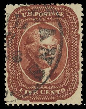 Costs of US Stamps Scott Cat. # 28A: 5c 1858 Jefferson. Daniel Kelleher Auctions, Aug 2012, Sale 631, Lot 724