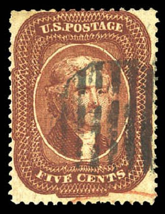 US Stamps Value Scott Catalogue 28A - 1858 5c Jefferson. Matthew Bennett International, Mar 2011, Sale 337, Lot 2485