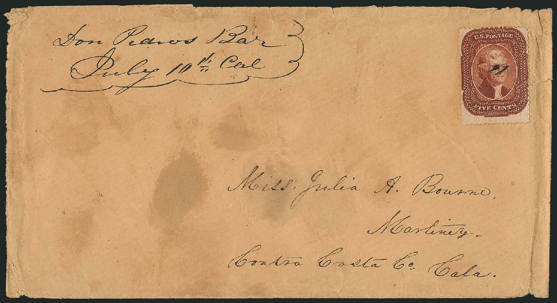 Costs of US Stamp Scott Cat. #28A: 5c 1858 Jefferson. Robert Siegel Auction Galleries, Nov 2014, Sale 1084, Lot 3133