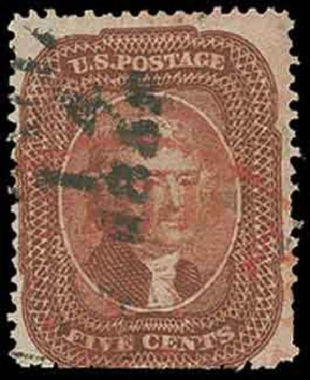 Costs of US Stamp Scott Cat. # 28A: 5c 1858 Jefferson. H.R. Harmer, Nov 2013, Sale 3004, Lot 1046