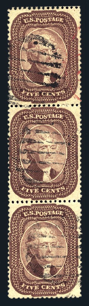 Prices of US Stamp Scott Cat. # 29: 1859 5c Jefferson. Harmer-Schau Auction Galleries, Aug 2015, Sale 106, Lot 1357