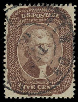 Values of US Stamp Scott Catalog #29 - 1859 5c Jefferson. Daniel Kelleher Auctions, Apr 2013, Sale 636, Lot 77