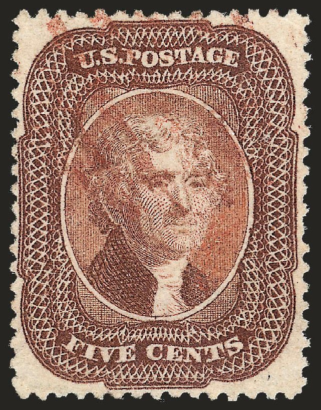US Stamps Price Scott 29: 1859 5c Jefferson. Robert Siegel Auction Galleries, Oct 2008, Sale 963, Lot 357