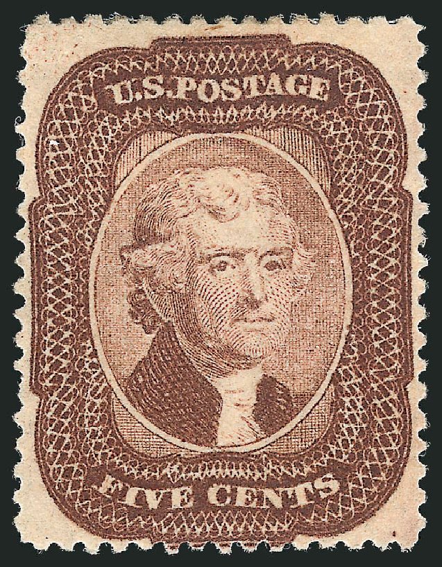 US Stamp Values Scott Catalogue #29: 1859 5c Jefferson. Robert Siegel Auction Galleries, Mar 2012, Sale 1021, Lot 168