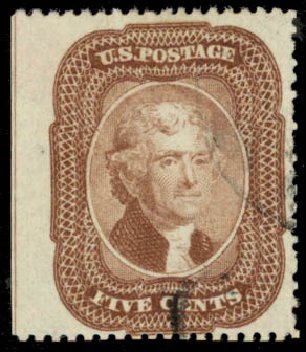 US Stamp Value Scott Cat. #29: 5c 1859 Jefferson. Daniel Kelleher Auctions, Sep 2013, Sale 639, Lot 1019