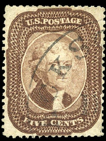 Prices of US Stamp Scott # 29: 1859 5c Jefferson. Matthew Bennett International, Sep 2011, Sale 338, Lot 1710