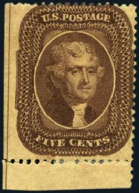 US Stamps Prices Scott Catalog #29: 5c 1859 Jefferson. Harmer-Schau Auction Galleries, Aug 2012, Sale 94, Lot 1050