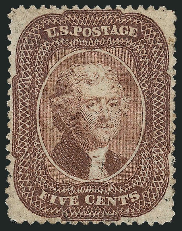 Value of US Stamp Scott Catalogue #29: 1859 5c Jefferson. Robert Siegel Auction Galleries, Dec 2011, Sale 1017, Lot 130