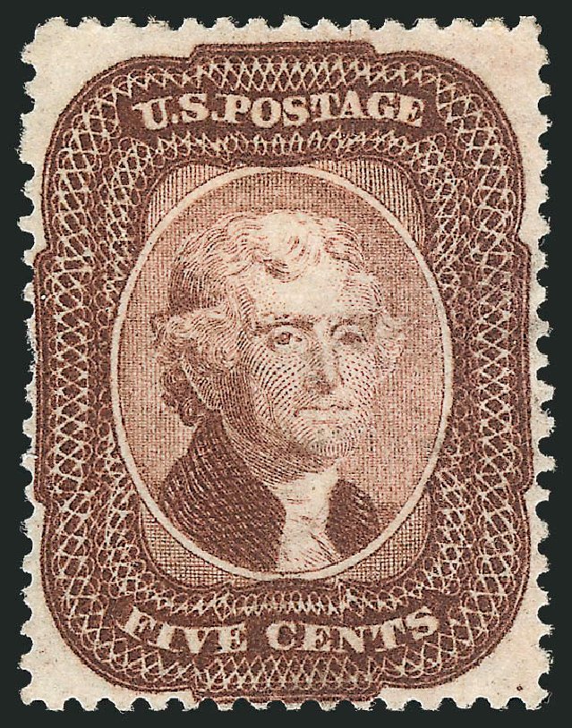 Values of US Stamps Scott Catalog # 29: 1859 5c Jefferson. Robert Siegel Auction Galleries, Nov 2013, Sale 1057, Lot 581