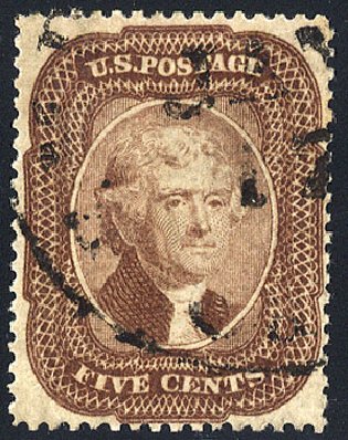 Prices of US Stamp Scott Catalogue 29 - 1859 5c Jefferson. Cherrystone Auctions, May 2008, Sale 200805, Lot 74