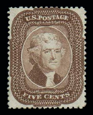 US Stamps Value Scott 29 - 5c 1859 Jefferson. Matthew Bennett International, Oct 2007, Sale 320, Lot 385