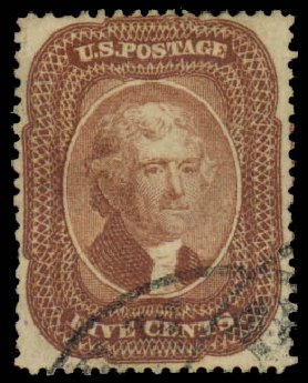 US Stamps Values Scott Cat. # 29: 5c 1859 Jefferson. Daniel Kelleher Auctions, Mar 2014, Sale 648, Lot 2023