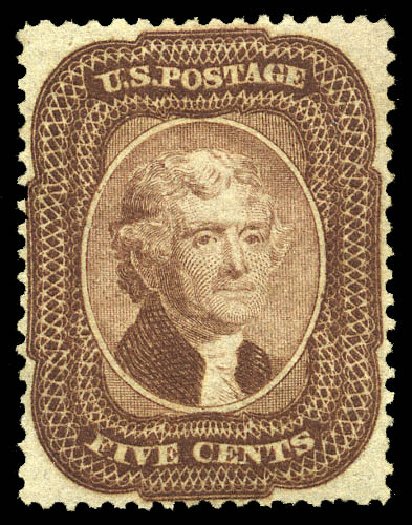 Prices of US Stamp Scott Catalog 29: 5c 1859 Jefferson. Matthew Bennett International, Sep 2012, Sale 345, Lot 56