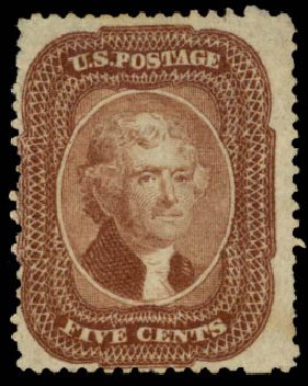 Price of US Stamps Scott Catalogue 29 - 5c 1859 Jefferson. Daniel Kelleher Auctions, Sep 2013, Sale 639, Lot 3146