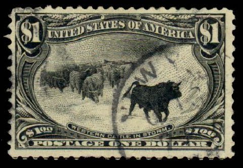 US Stamps Value Scott Catalog #292 - US$1.00 1898 Trans Mississippi Exposition. Daniel Kelleher Auctions, Sep 2013, Sale 639, Lot 419