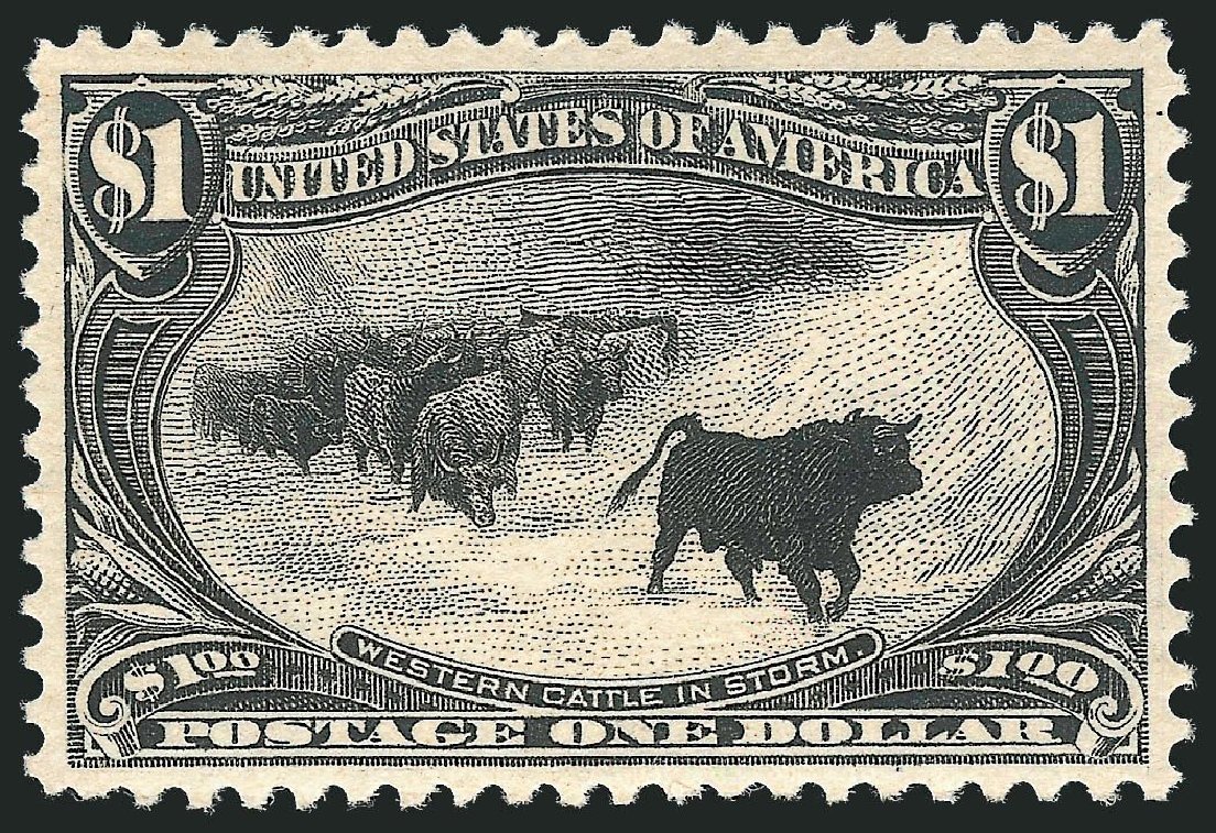 Values of US Stamp Scott Catalog 292: US$1.00 1898 Trans Mississippi Exposition. Robert Siegel Auction Galleries, Jul 2013, Sale 1050, Lot 439