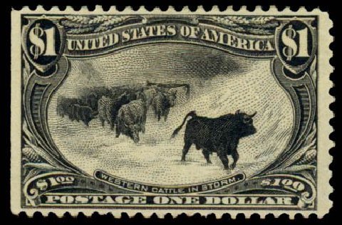 US Stamp Values Scott Catalogue #292: US$1.00 1898 Trans Mississippi Exposition. Daniel Kelleher Auctions, Dec 2013, Sale 640, Lot 260