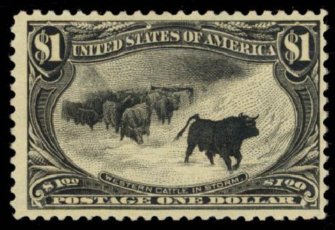 US Stamps Values Scott Cat. 292: 1898 US$1.00 Trans Mississippi Exposition. Daniel Kelleher Auctions, Jan 2015, Sale 663, Lot 1571
